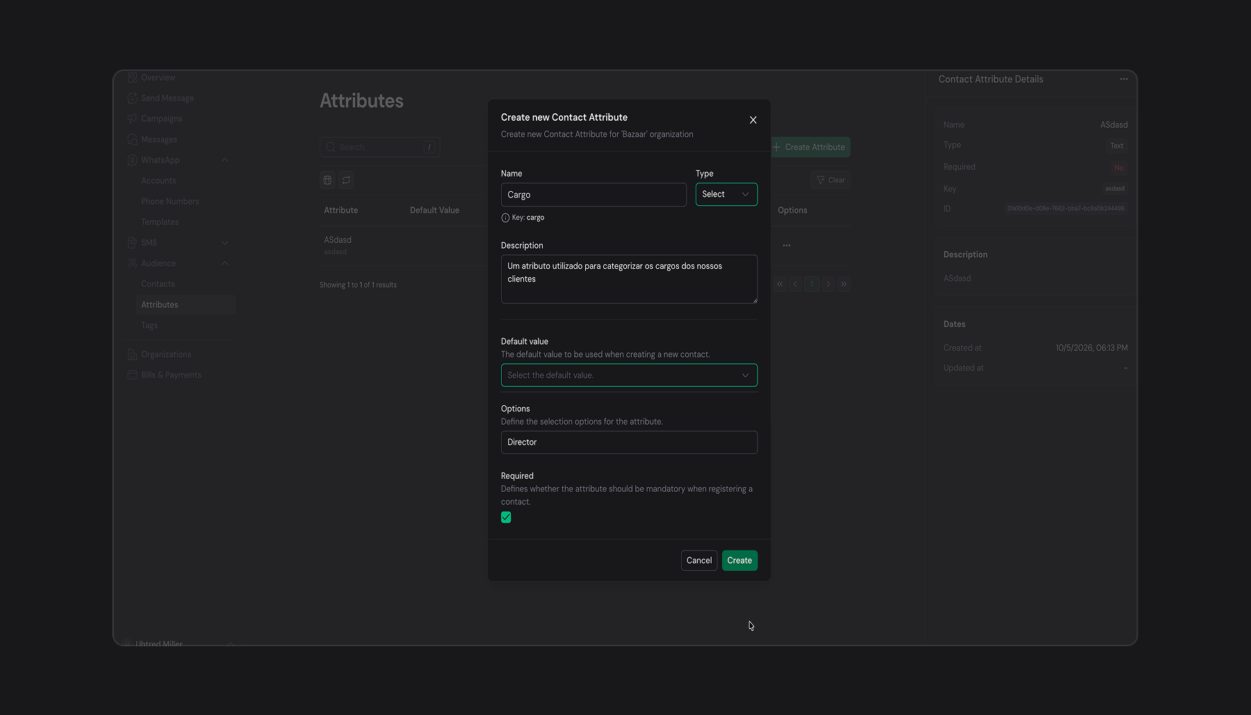 Contact attributes management