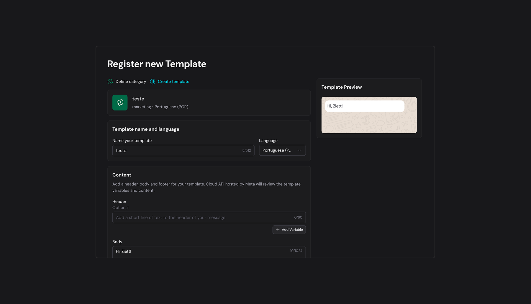 Template editor with live preview