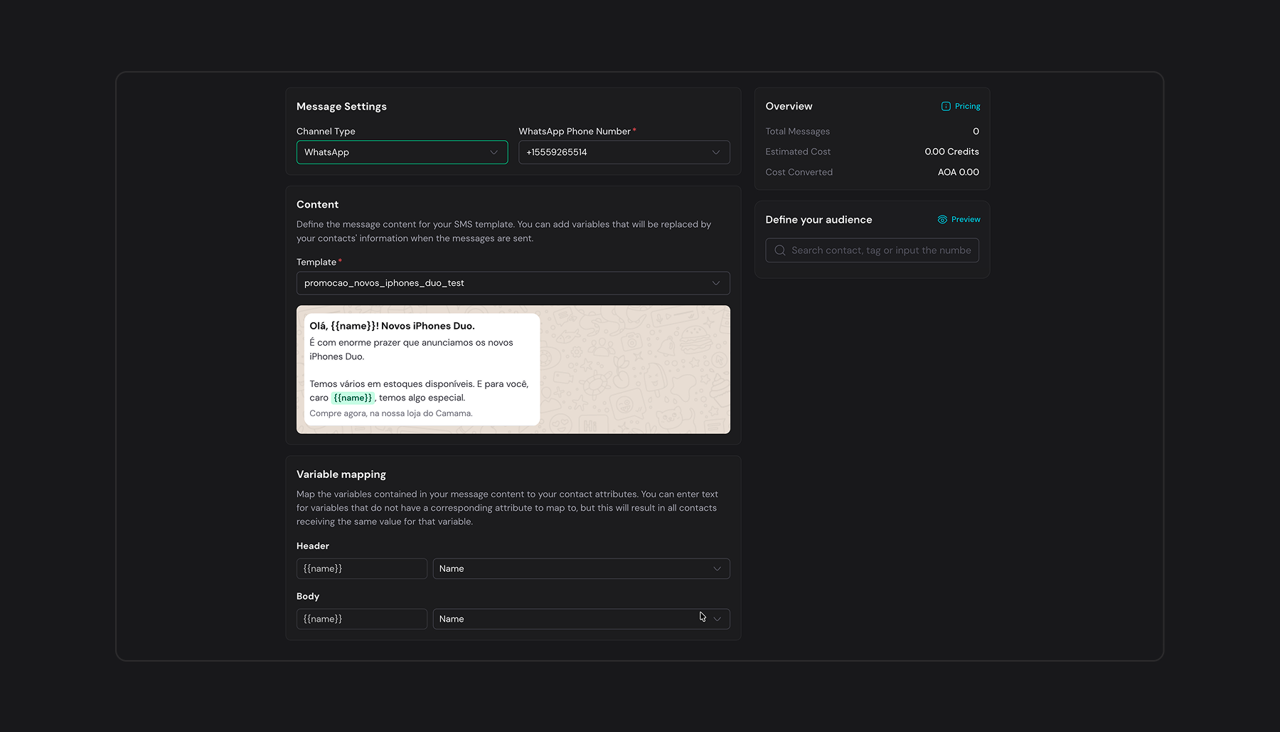 Sending a WhatsApp template message from the Ziett portal